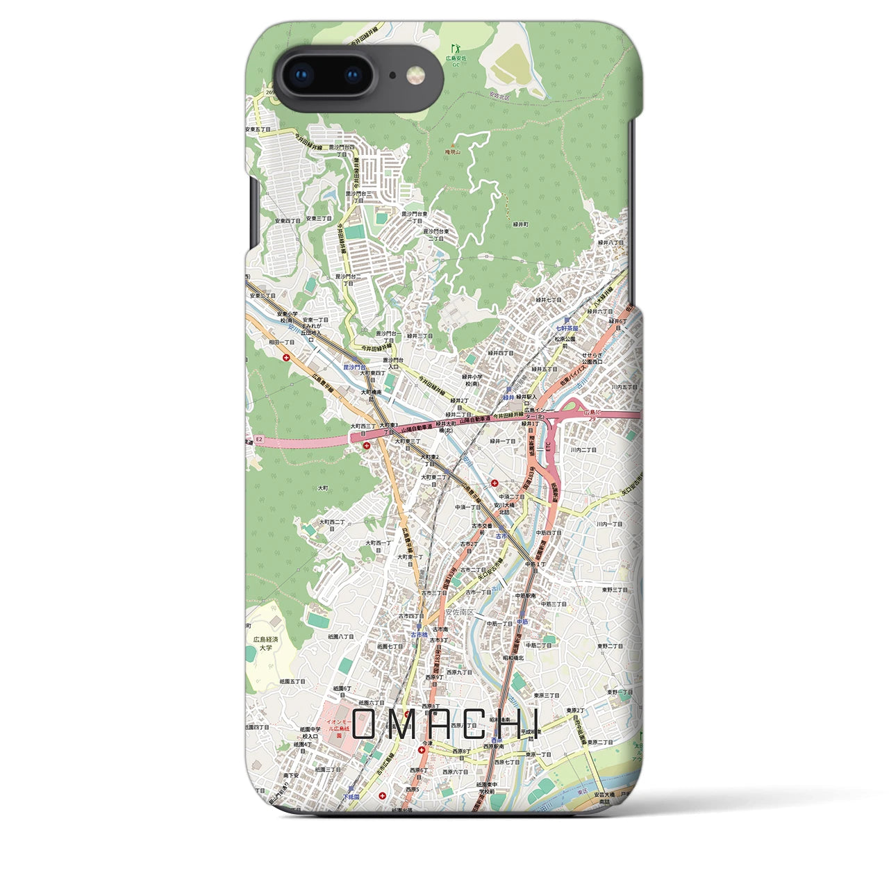 【大町（広島県）】地図柄iPhoneケース（バックカバータイプ）