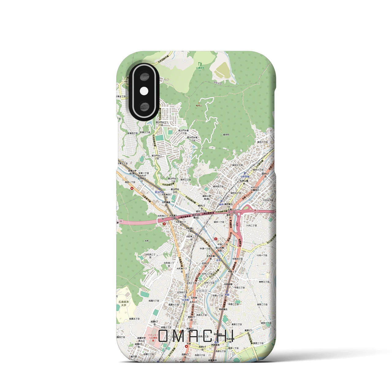 【大町（広島県）】地図柄iPhoneケース（バックカバータイプ）