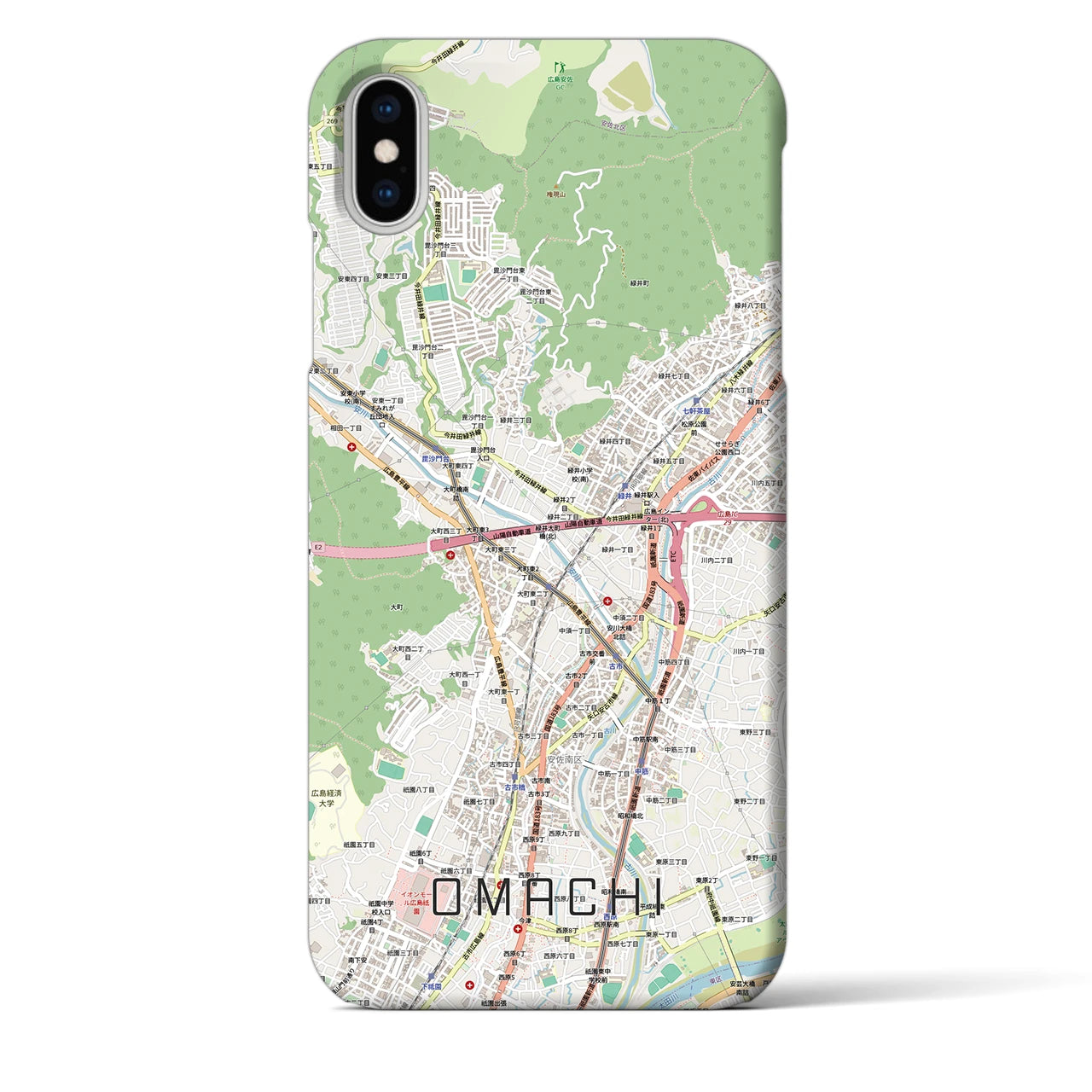 【大町（広島県）】地図柄iPhoneケース（バックカバータイプ）