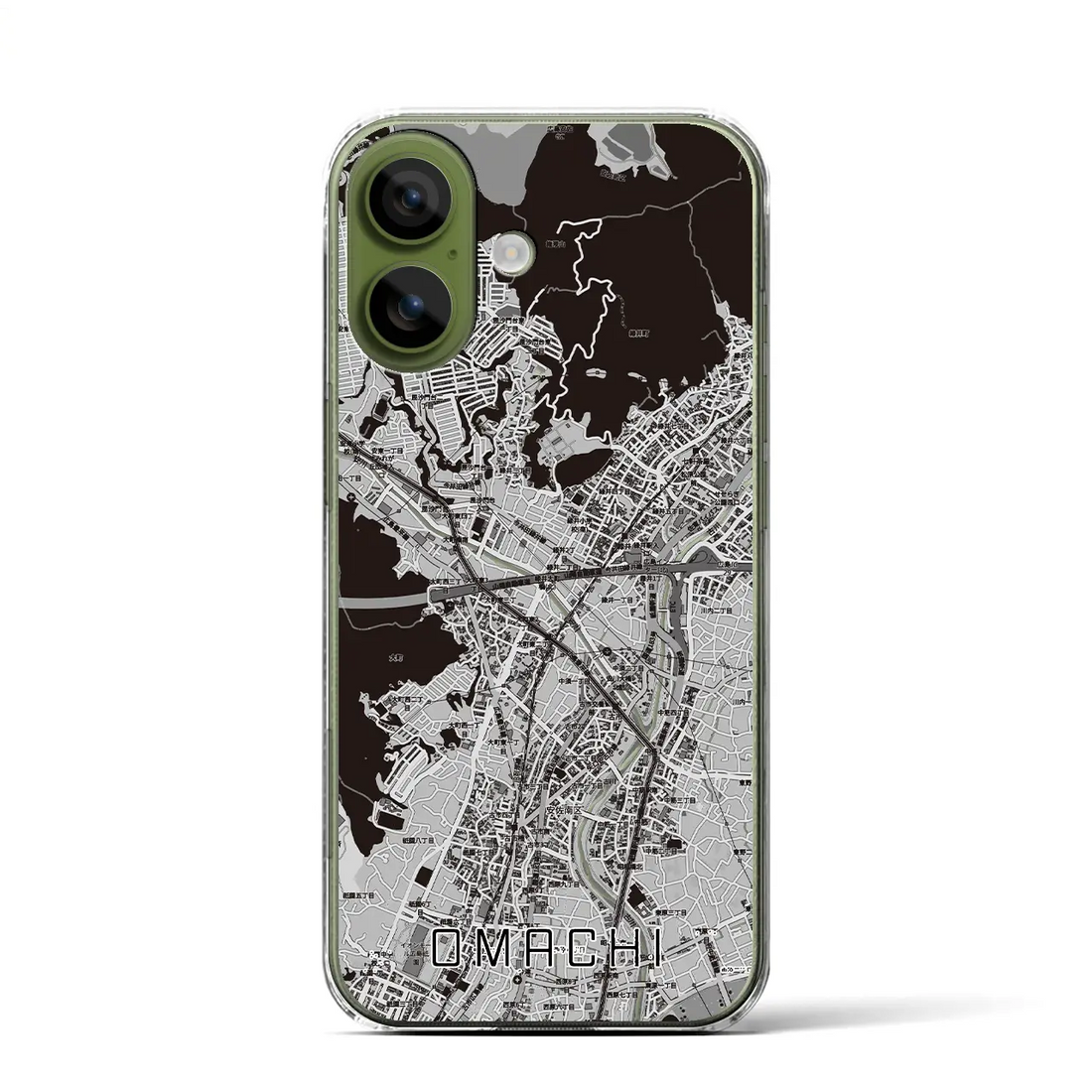 【大町（広島県）】地図柄iPhoneケース（クリアタイプ）モノトーン・iPhone 17 Pro Max 用