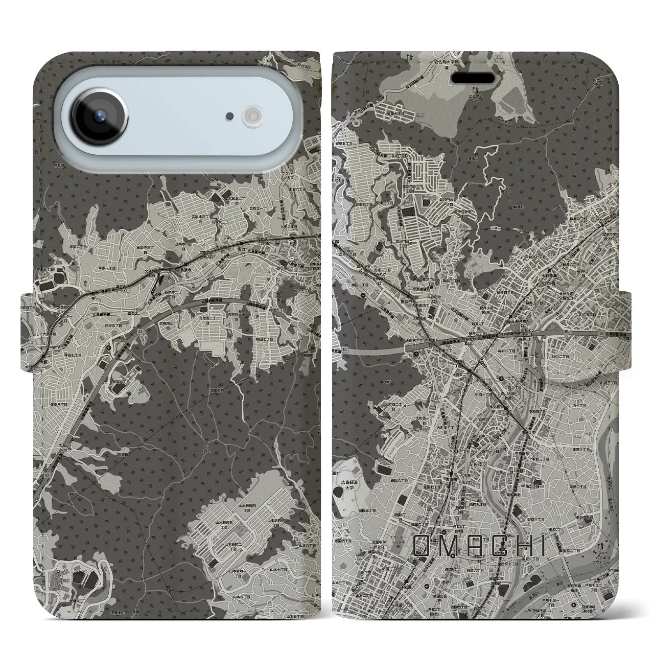 【大町（広島県）】地図柄iPhoneケース（手帳タイプ）