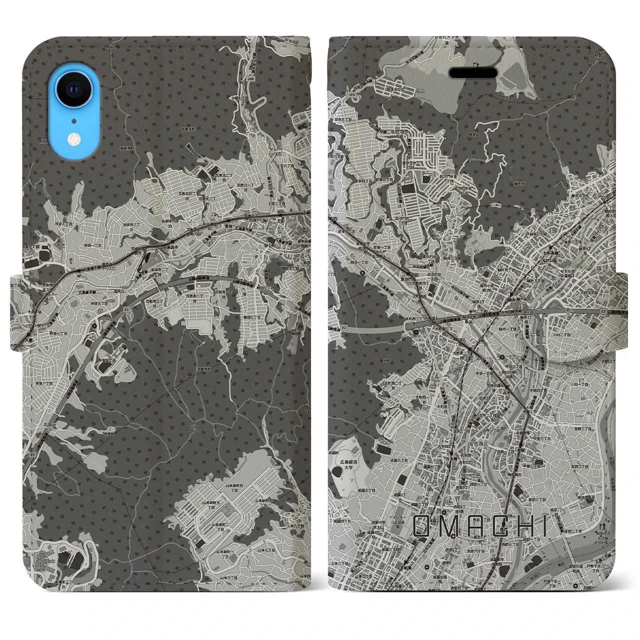 【大町（広島県）】地図柄iPhoneケース（手帳タイプ）