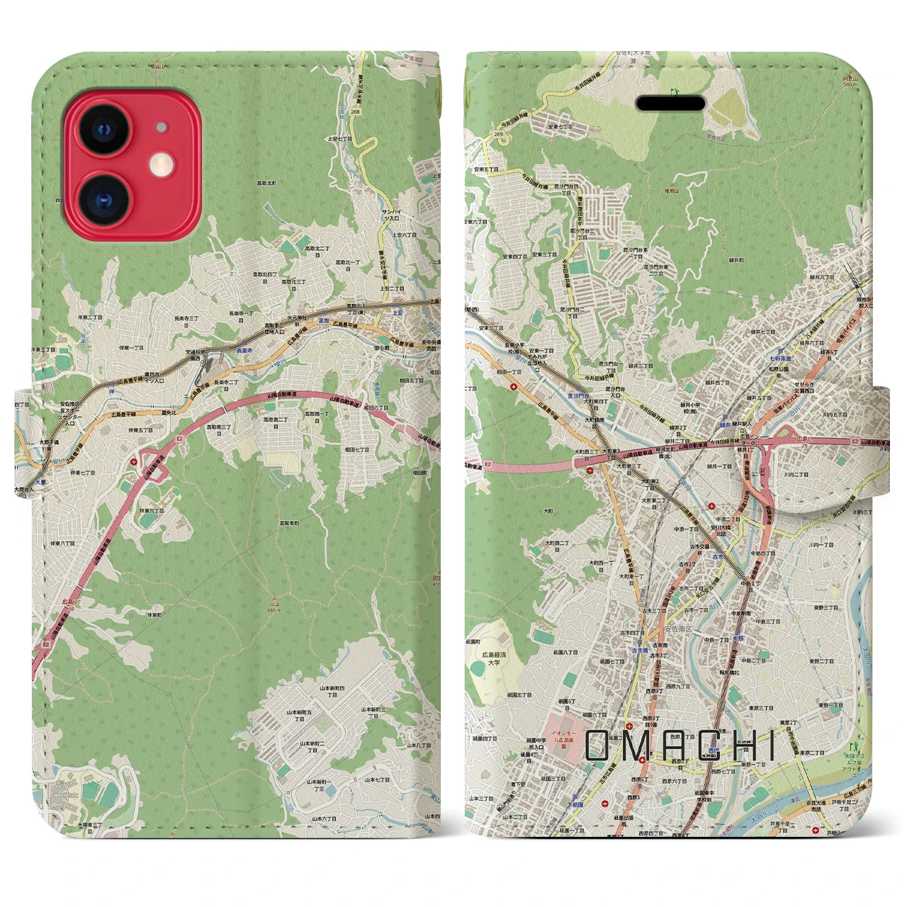 【大町（広島県）】地図柄iPhoneケース（手帳タイプ）