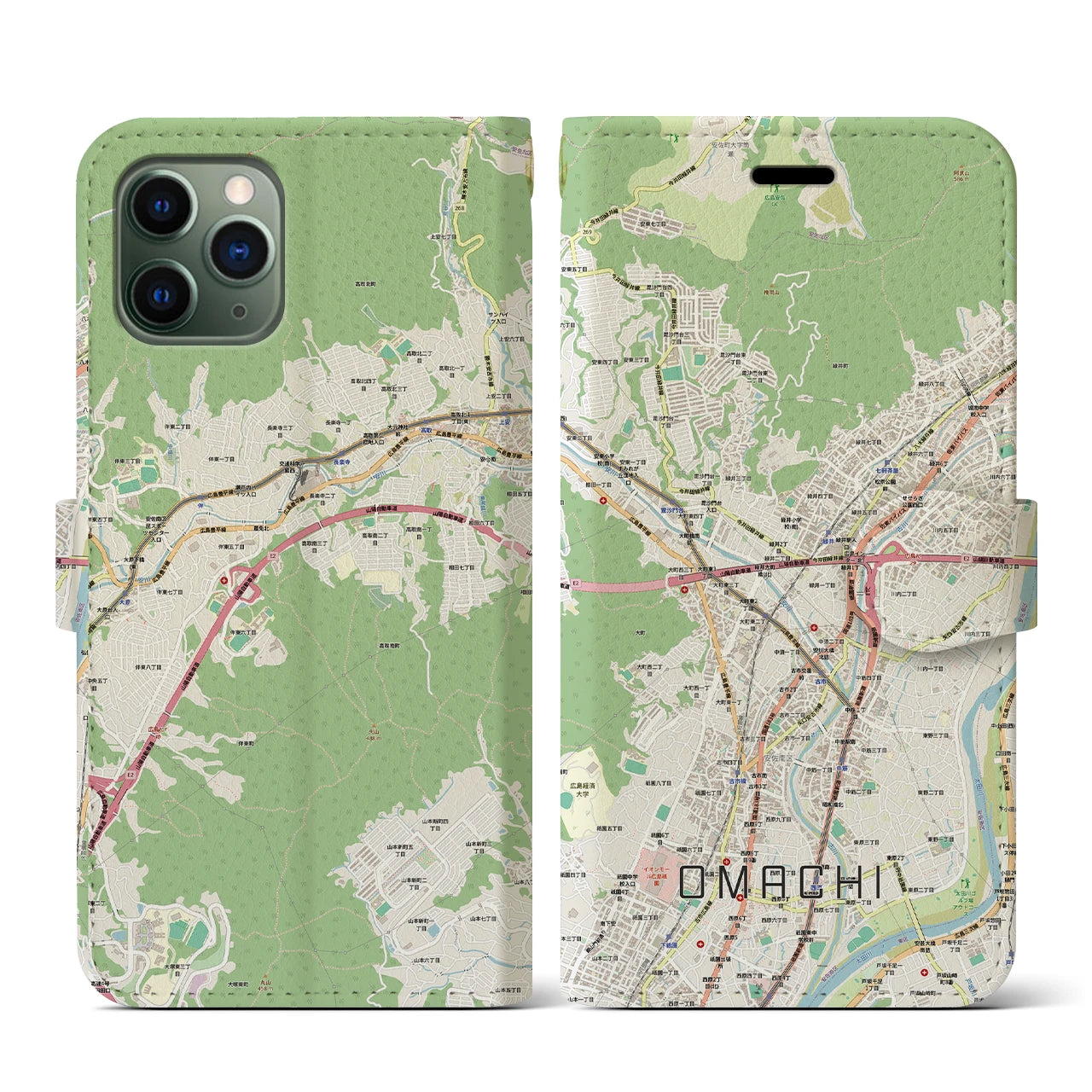 【大町（広島県）】地図柄iPhoneケース（手帳タイプ）