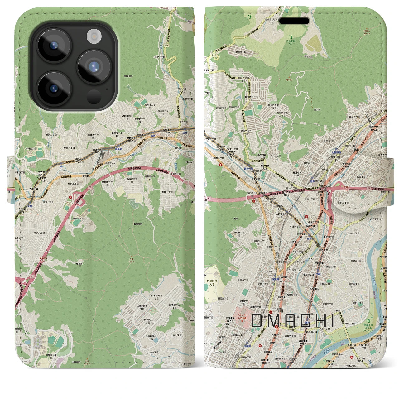【大町（広島県）】地図柄iPhoneケース（手帳タイプ）