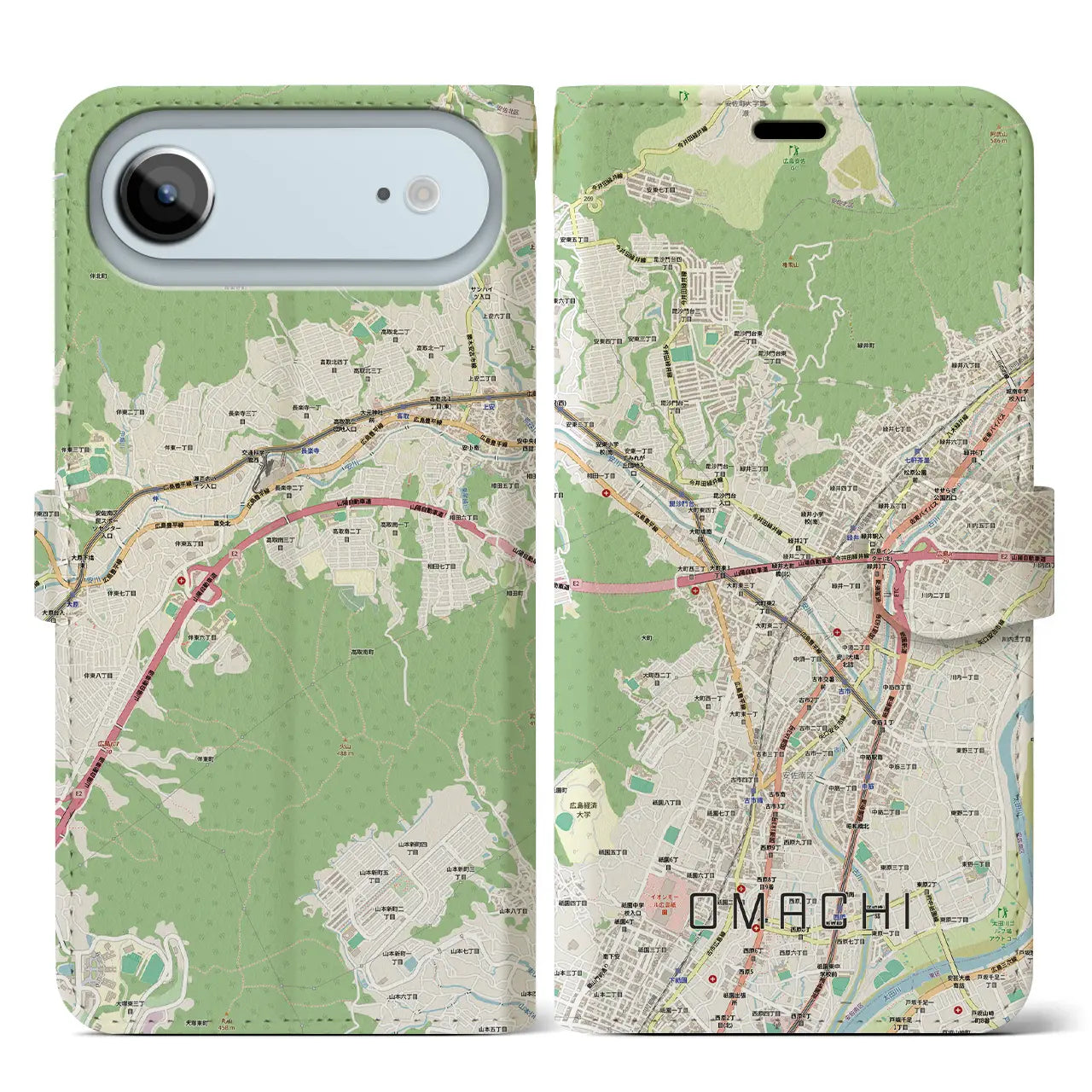 【大町（広島県）】地図柄iPhoneケース（手帳タイプ）