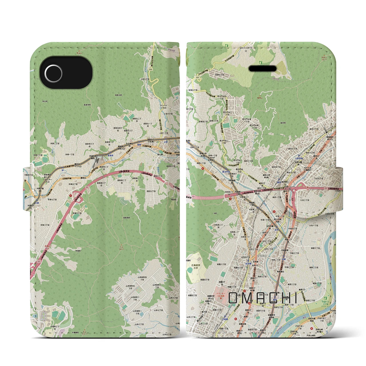 【大町（広島県）】地図柄iPhoneケース（手帳タイプ）