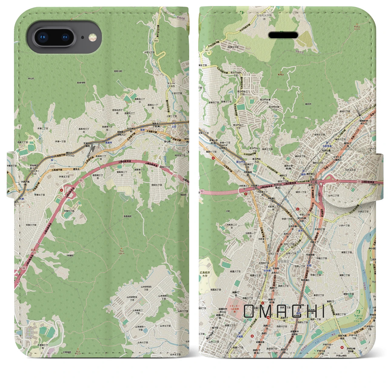 【大町（広島県）】地図柄iPhoneケース（手帳タイプ）