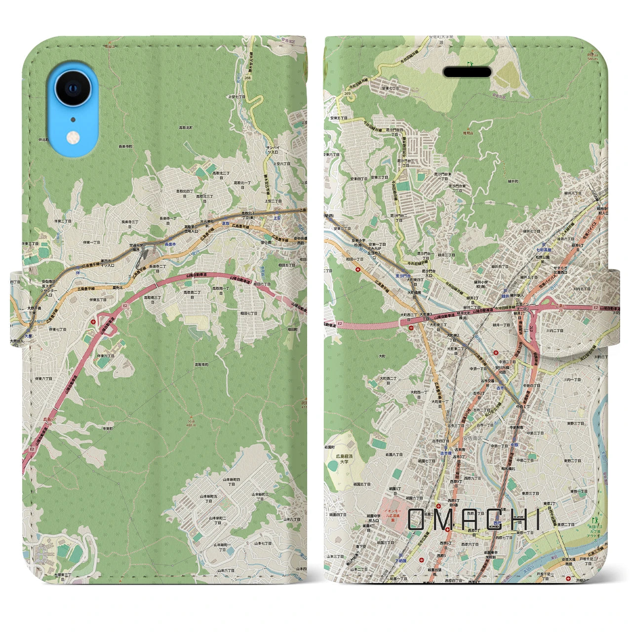 【大町（広島県）】地図柄iPhoneケース（手帳タイプ）