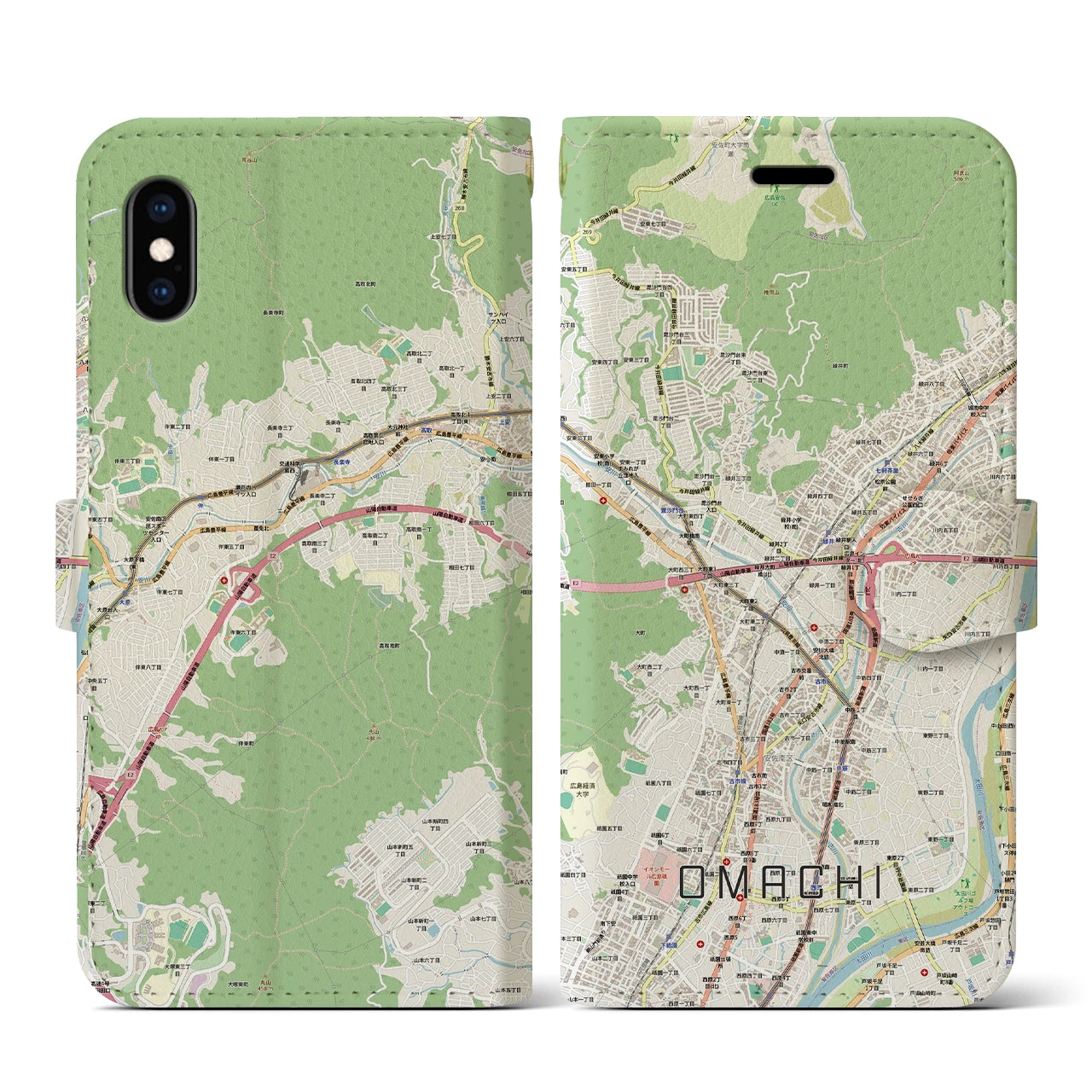 【大町（広島県）】地図柄iPhoneケース（手帳タイプ）