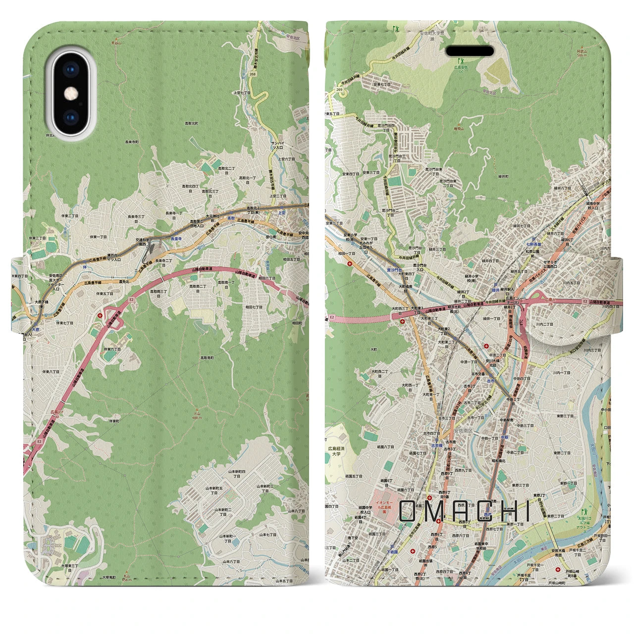 【大町（広島県）】地図柄iPhoneケース（手帳タイプ）