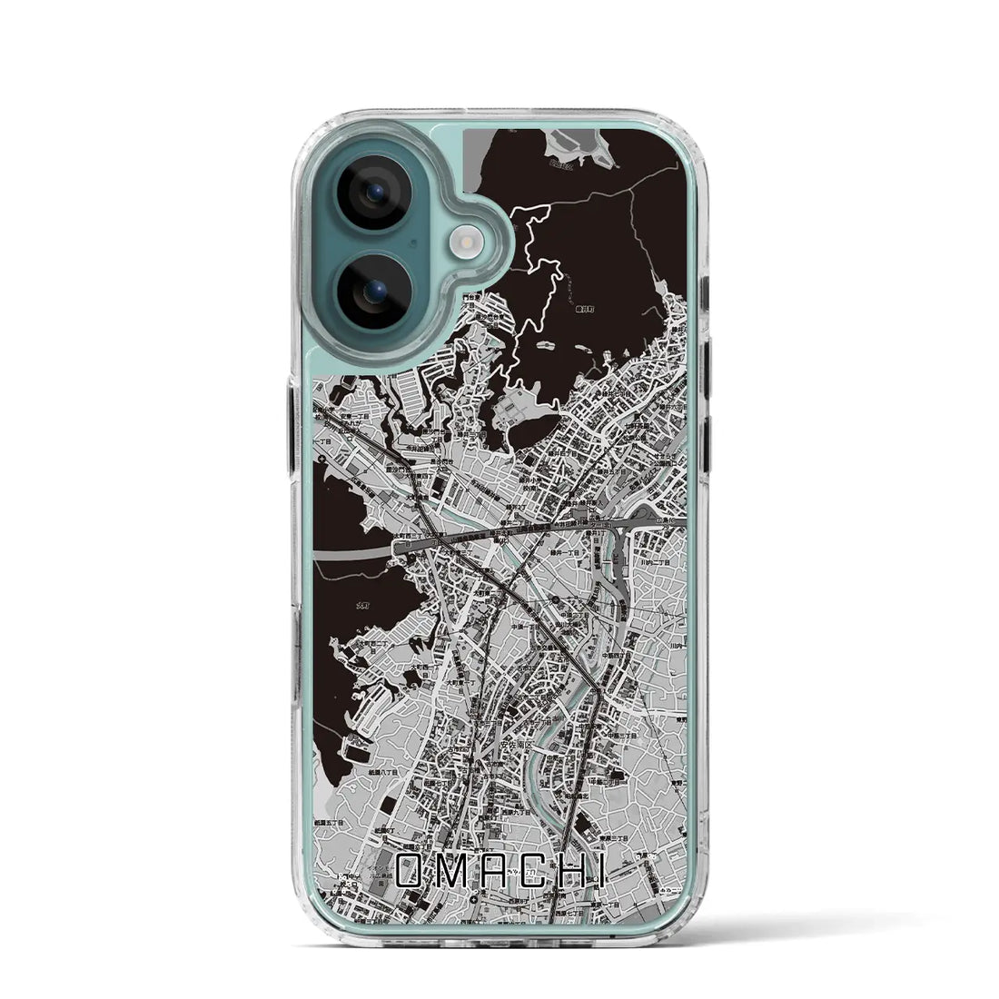 【大町（広島県）】地図柄iPhoneケース（MagSafeタイプ）モノトーン・iPhone 16 Pro 用