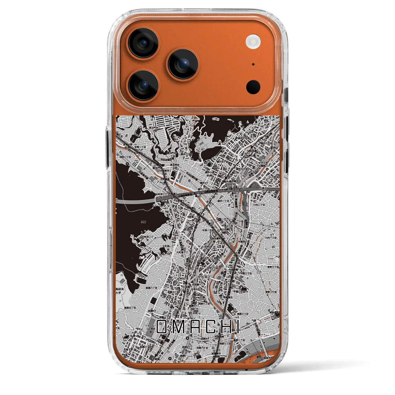 【大町（広島県）】地図柄iPhoneケース（MagSafeタイプ）モノトーン・iPhone 17 Pro Max 用