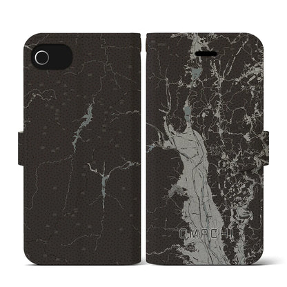 【大町（長野県）】地図柄iPhoneケース（手帳タイプ）モノトーン・iPhone SE（第3 / 第2世代） / 8 / 7 / 6s / 6 用