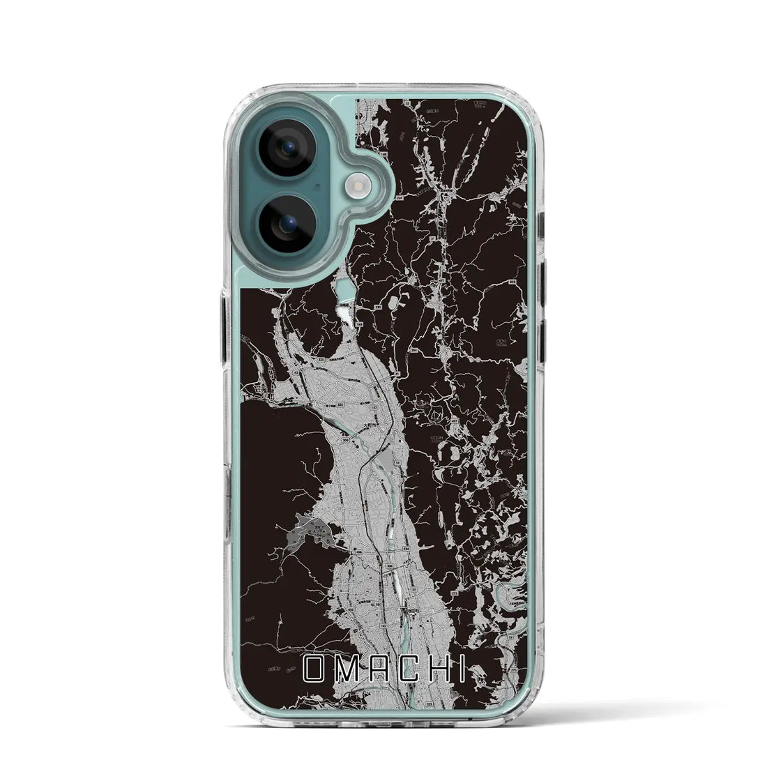 【大町(長野県)】地図柄iPhoneケース(MagSafeタイプ)モノトーン・iPhone 16 Pro 用