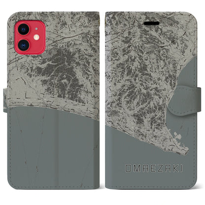 【御前崎（静岡県）】地図柄iPhoneケース（手帳タイプ）モノトーン・iPhone 11 用