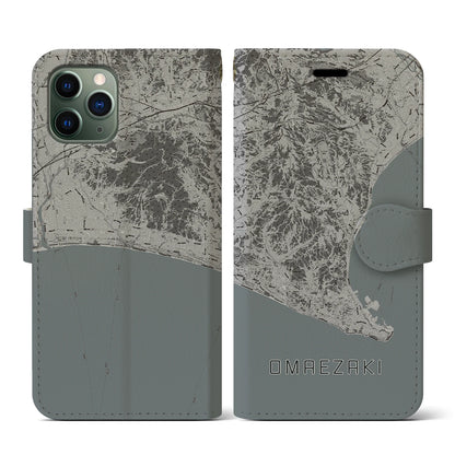 【御前崎（静岡県）】地図柄iPhoneケース（手帳タイプ）モノトーン・iPhone 11 Pro 用