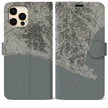 【御前崎（静岡県）】地図柄iPhoneケース（手帳タイプ）モノトーン・iPhone 12 Pro Max 用