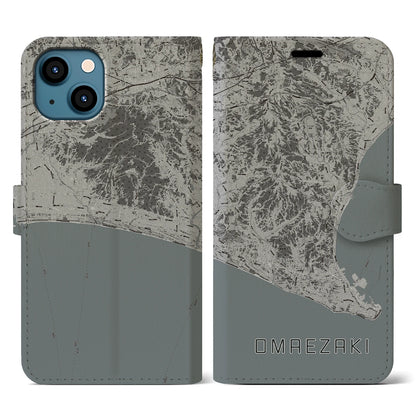 【御前崎（静岡県）】地図柄iPhoneケース（手帳タイプ）モノトーン・iPhone 13 用