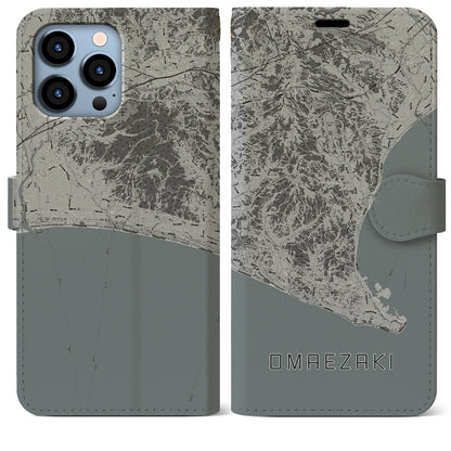 【御前崎（静岡県）】地図柄iPhoneケース（手帳タイプ）モノトーン・iPhone 13 Pro Max 用