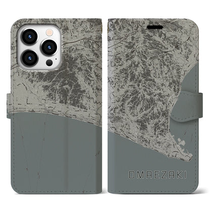 【御前崎（静岡県）】地図柄iPhoneケース（手帳タイプ）モノトーン・iPhone 13 Pro 用