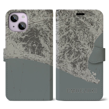 【御前崎（静岡県）】地図柄iPhoneケース（手帳タイプ）モノトーン・iPhone 14 用