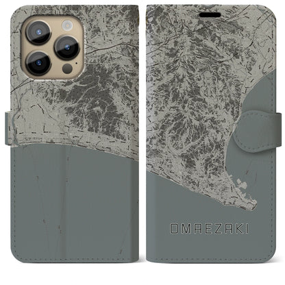 【御前崎（静岡県）】地図柄iPhoneケース（手帳タイプ）モノトーン・iPhone 14 Pro Max 用