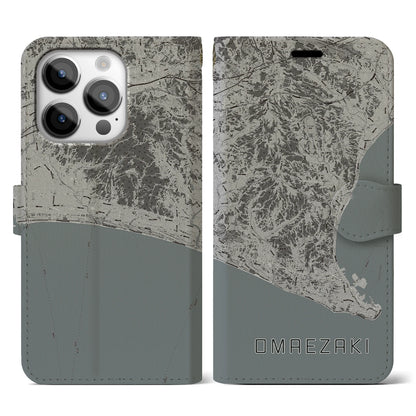 【御前崎（静岡県）】地図柄iPhoneケース（手帳タイプ）モノトーン・iPhone 14 Pro 用