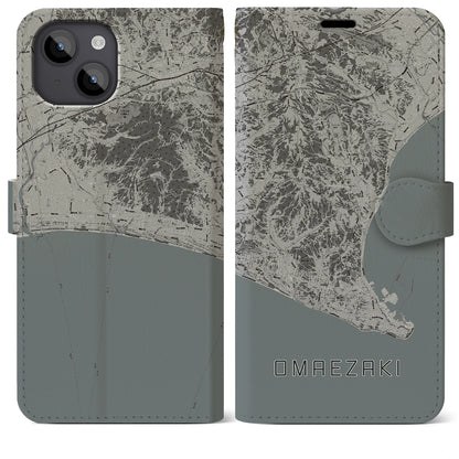 【御前崎（静岡県）】地図柄iPhoneケース（手帳タイプ）モノトーン・iPhone 14 Plus 用