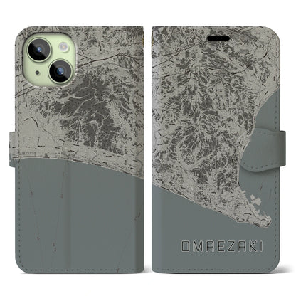 【御前崎（静岡県）】地図柄iPhoneケース（手帳タイプ）モノトーン・iPhone 15 用