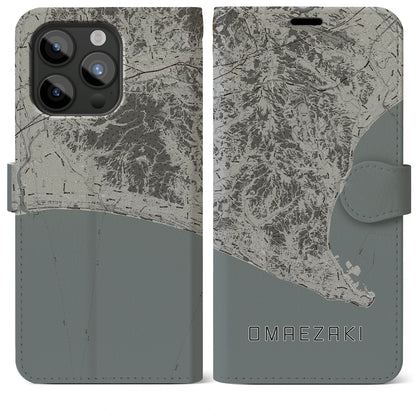 【御前崎（静岡県）】地図柄iPhoneケース（手帳タイプ）モノトーン・iPhone 15 Pro Max 用