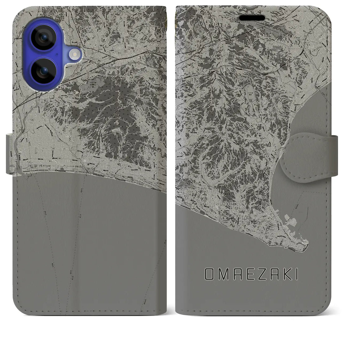 【御前崎(静岡県)】地図柄iPhoneケース(手帳タイプ)モノトーン・iPhone 16 Pro Max 用