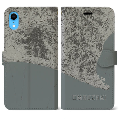 【御前崎（静岡県）】地図柄iPhoneケース（手帳タイプ）モノトーン・iPhone XR 用