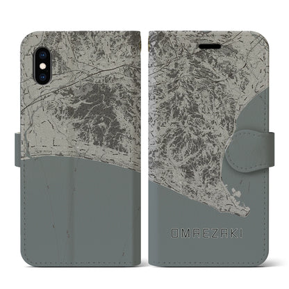 【御前崎（静岡県）】地図柄iPhoneケース（手帳タイプ）モノトーン・iPhone XS / X 用