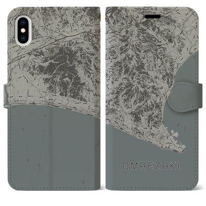 【御前崎（静岡県）】地図柄iPhoneケース（手帳タイプ）モノトーン・iPhone XS Max 用