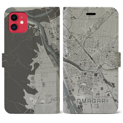 【大曲（秋田県）】地図柄iPhoneケース（手帳タイプ）モノトーン・iPhone 11 用