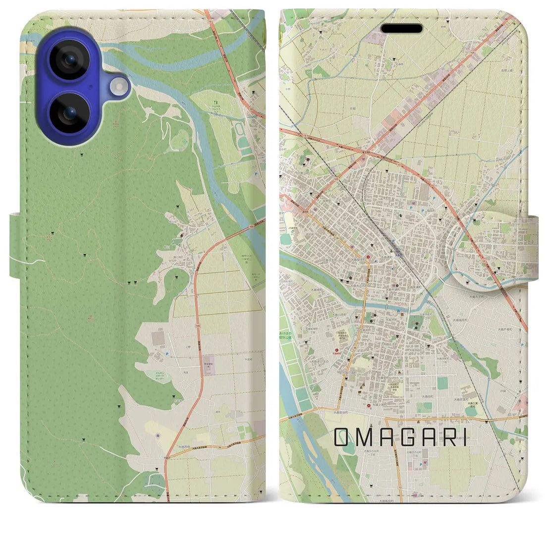 【大曲(秋田県)】地図柄iPhoneケース(手帳タイプ)ナチュラル・iPhone 16 Pro Max 用