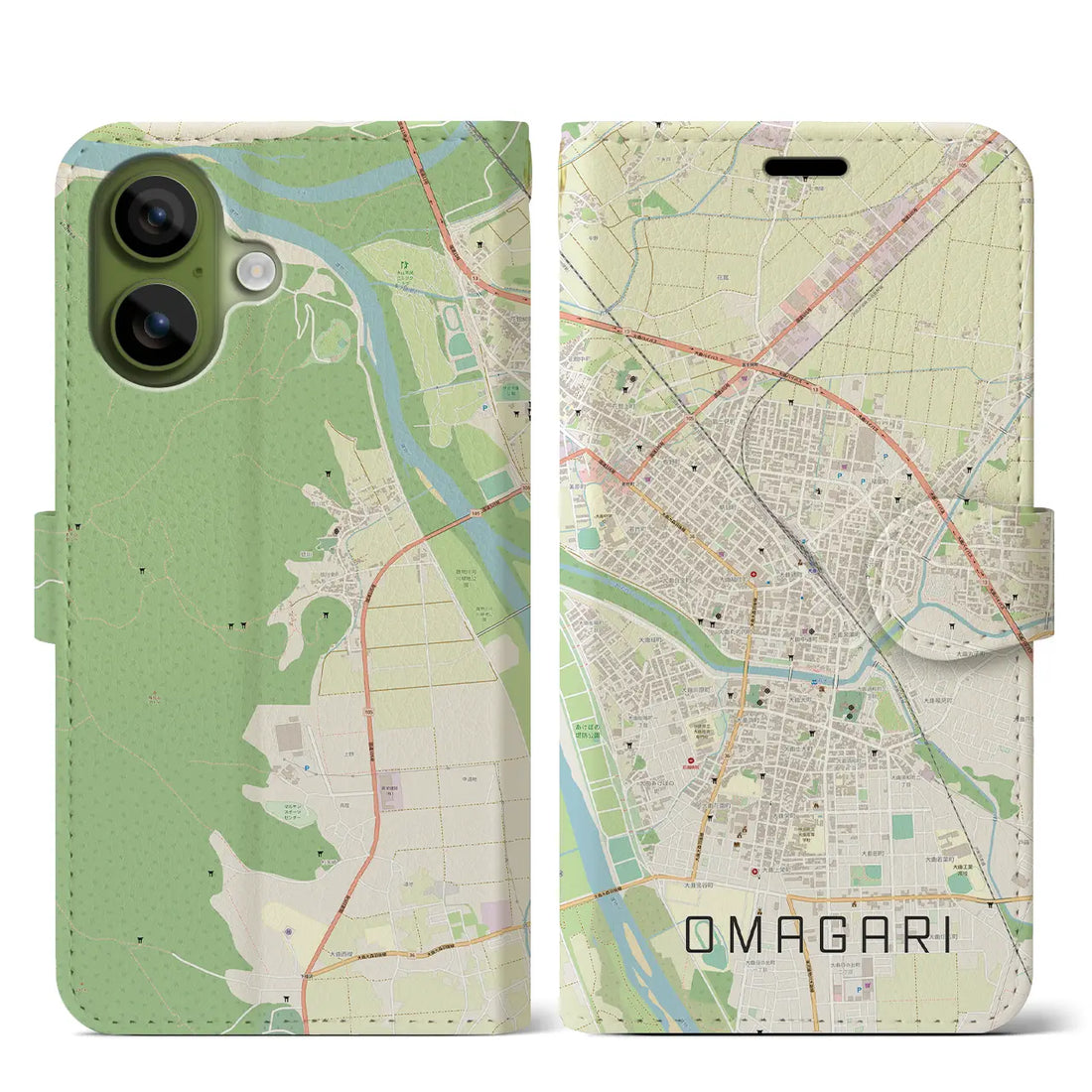 【大曲(秋田県)】地図柄iPhoneケース(手帳タイプ)モノトーン・iPhone 17 Pro Max 用