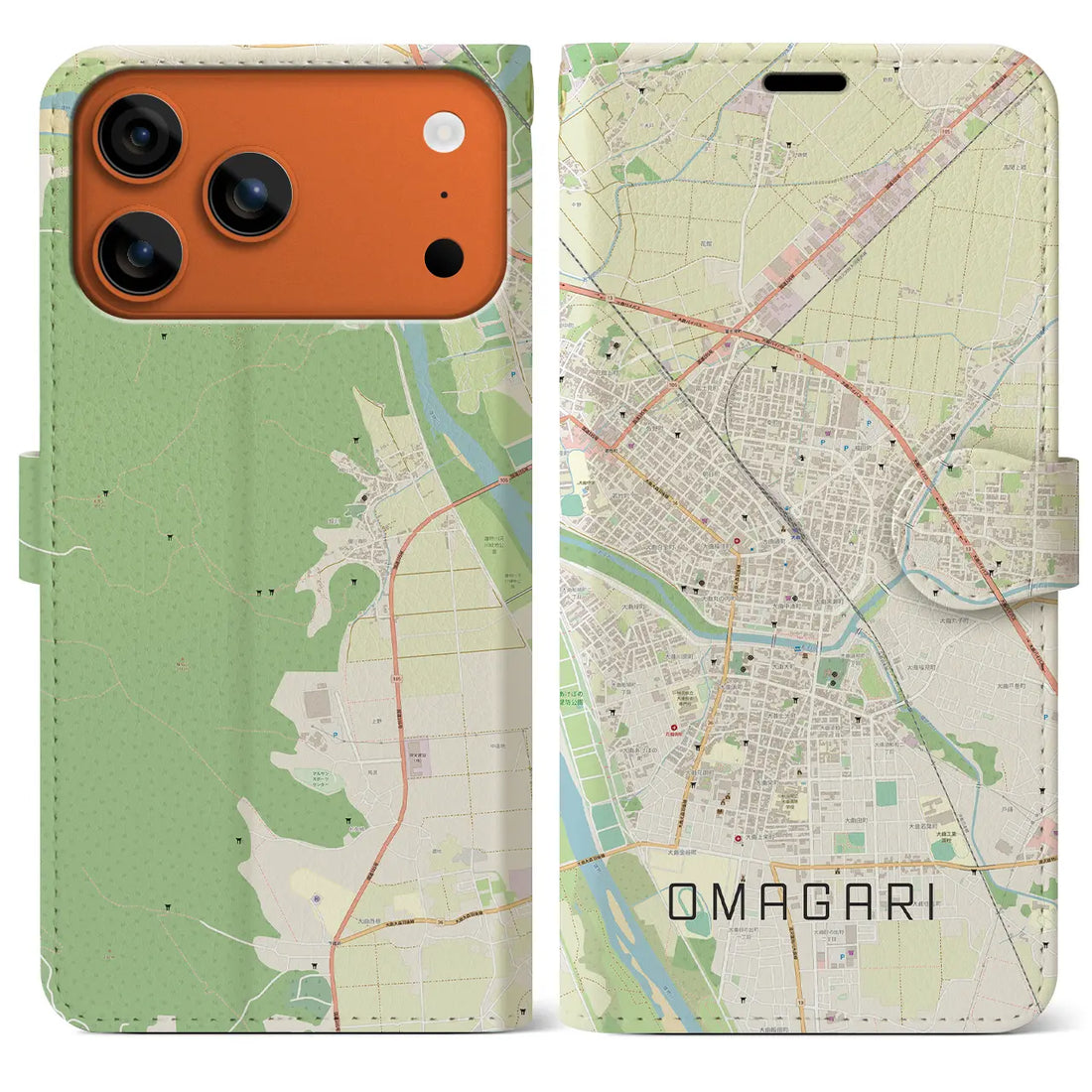 【大曲（秋田県）】地図柄iPhoneケース（手帳タイプ）ナチュラル・iPhone 17 Pro Max 用