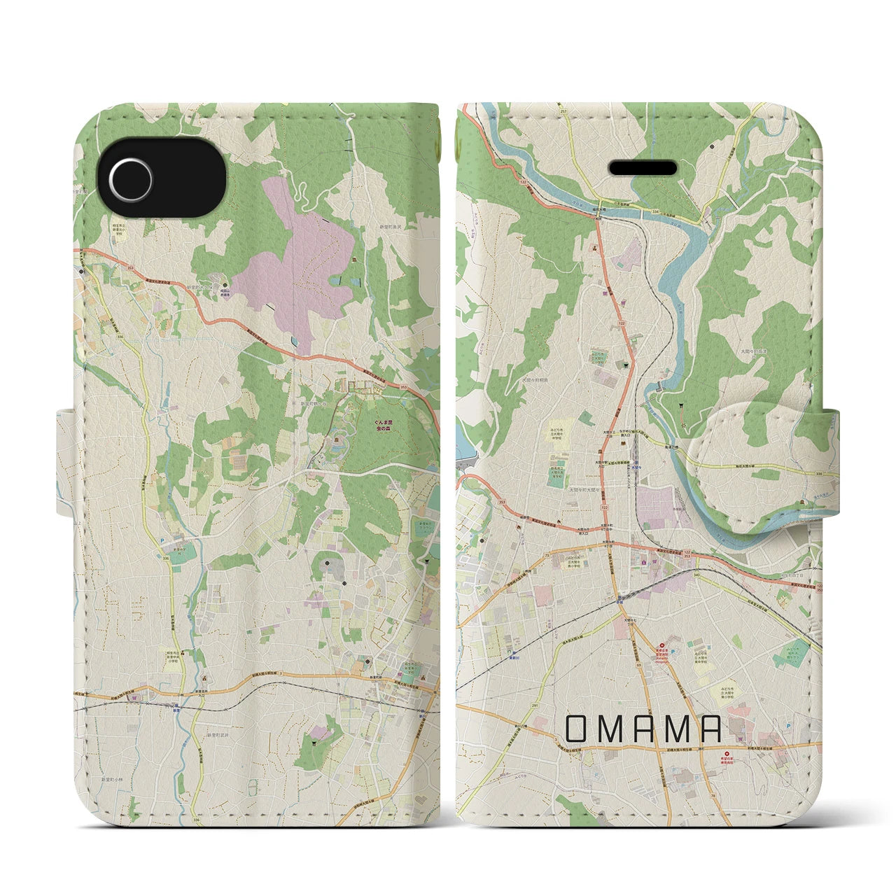 【大間々（群馬県）】地図柄iPhoneケース（手帳タイプ）