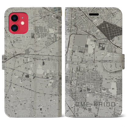 【青梅街道（東京都）】地図柄iPhoneケース（手帳タイプ）モノトーン・iPhone 11 用