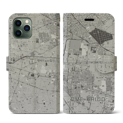 【青梅街道（東京都）】地図柄iPhoneケース（手帳タイプ）モノトーン・iPhone 11 Pro 用