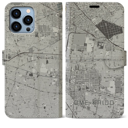 【青梅街道（東京都）】地図柄iPhoneケース（手帳タイプ）モノトーン・iPhone 13 Pro Max 用