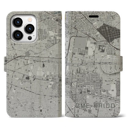 【青梅街道（東京都）】地図柄iPhoneケース（手帳タイプ）モノトーン・iPhone 13 Pro 用