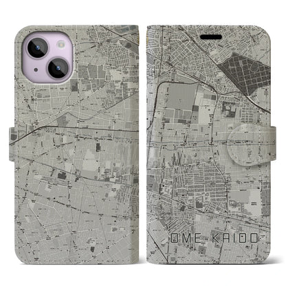 【青梅街道（東京都）】地図柄iPhoneケース（手帳タイプ）モノトーン・iPhone 14 用