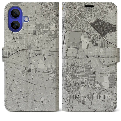 【青梅街道（東京都）】地図柄iPhoneケース（手帳タイプ）モノトーン・iPhone 16 Pro Max 用