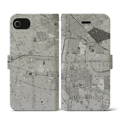 【青梅街道（東京都）】地図柄iPhoneケース（手帳タイプ）モノトーン・iPhone SE（第3 / 第2世代） / 8 / 7 / 6s / 6 用