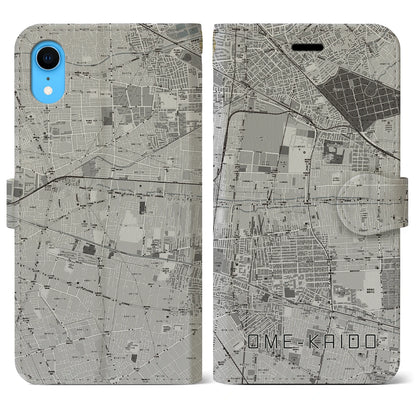 【青梅街道（東京都）】地図柄iPhoneケース（手帳タイプ）モノトーン・iPhone XR 用