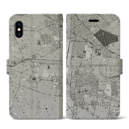 【青梅街道（東京都）】地図柄iPhoneケース（手帳タイプ）モノトーン・iPhone XS / X 用