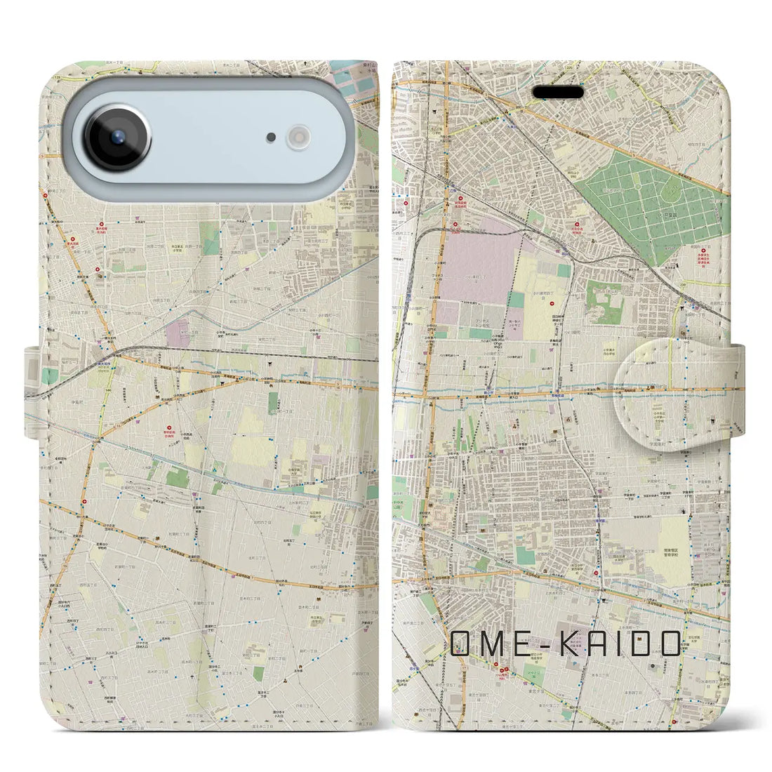 【青梅街道（東京都）】地図柄iPhoneケース（手帳タイプ）モノトーン・iPhone 17 Pro Max 用